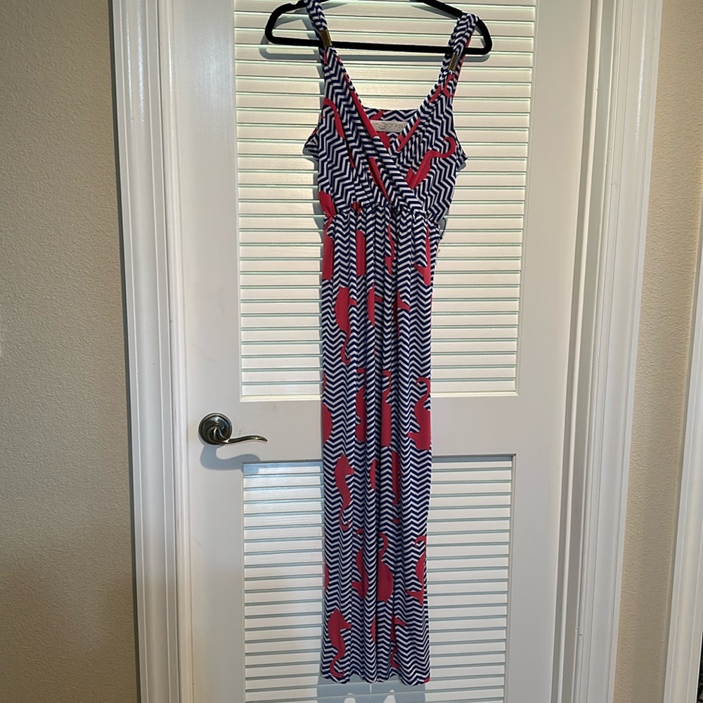 Tracy Negoshian Multicolor Seahorse Print Sleeveless Pullover Maxi Dress…